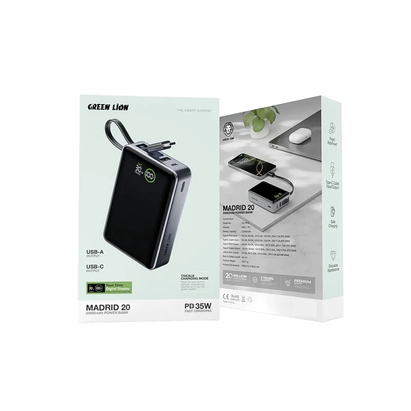 پاوربانک گرین لاین مدل Madrid 20 powebank20000Mah