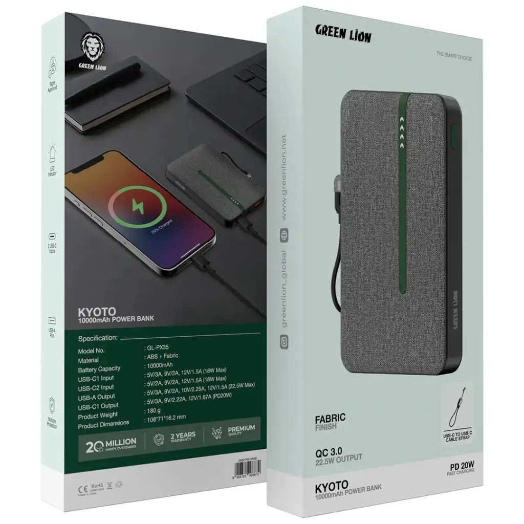 پاوربانک گرین لاین مدل Pd Kyoto 10000Mah