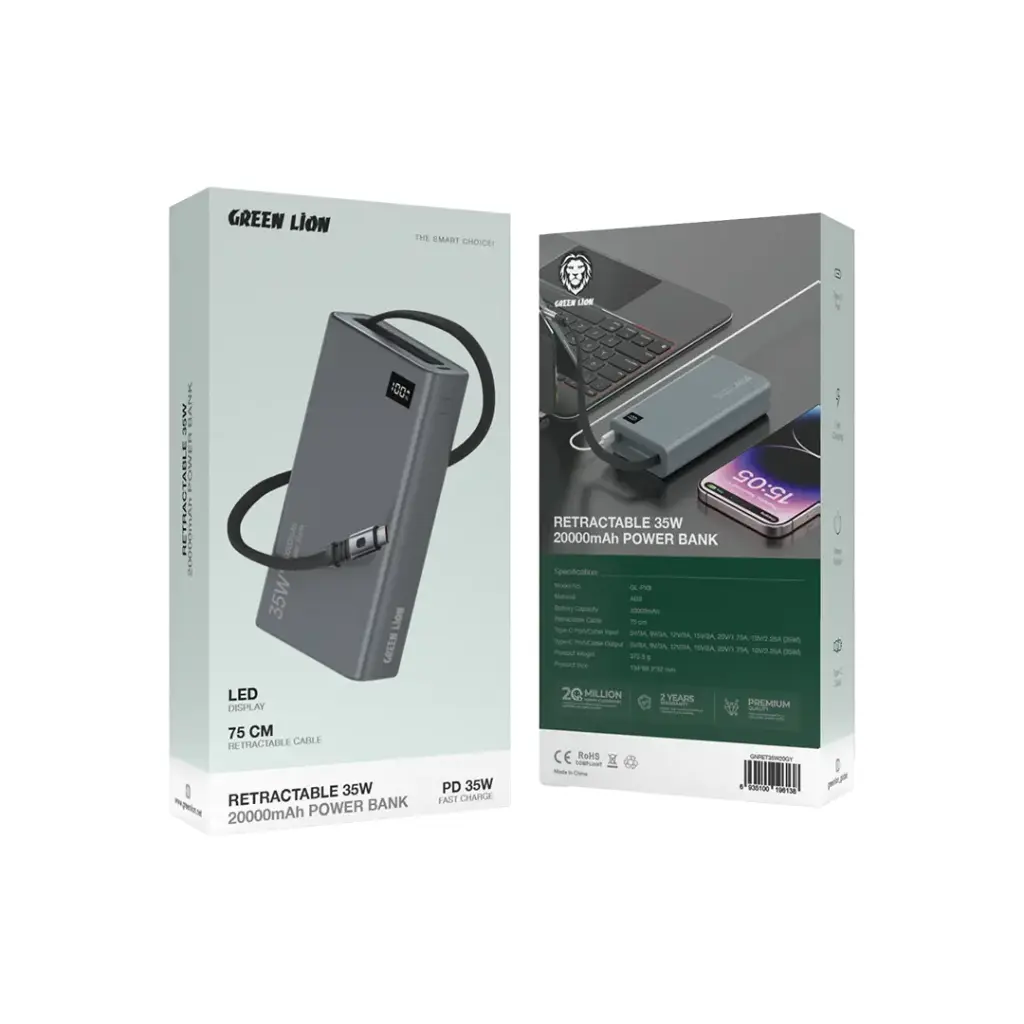 پاوربانک گرین لاین مدل Pd Retractable 10000 Mah