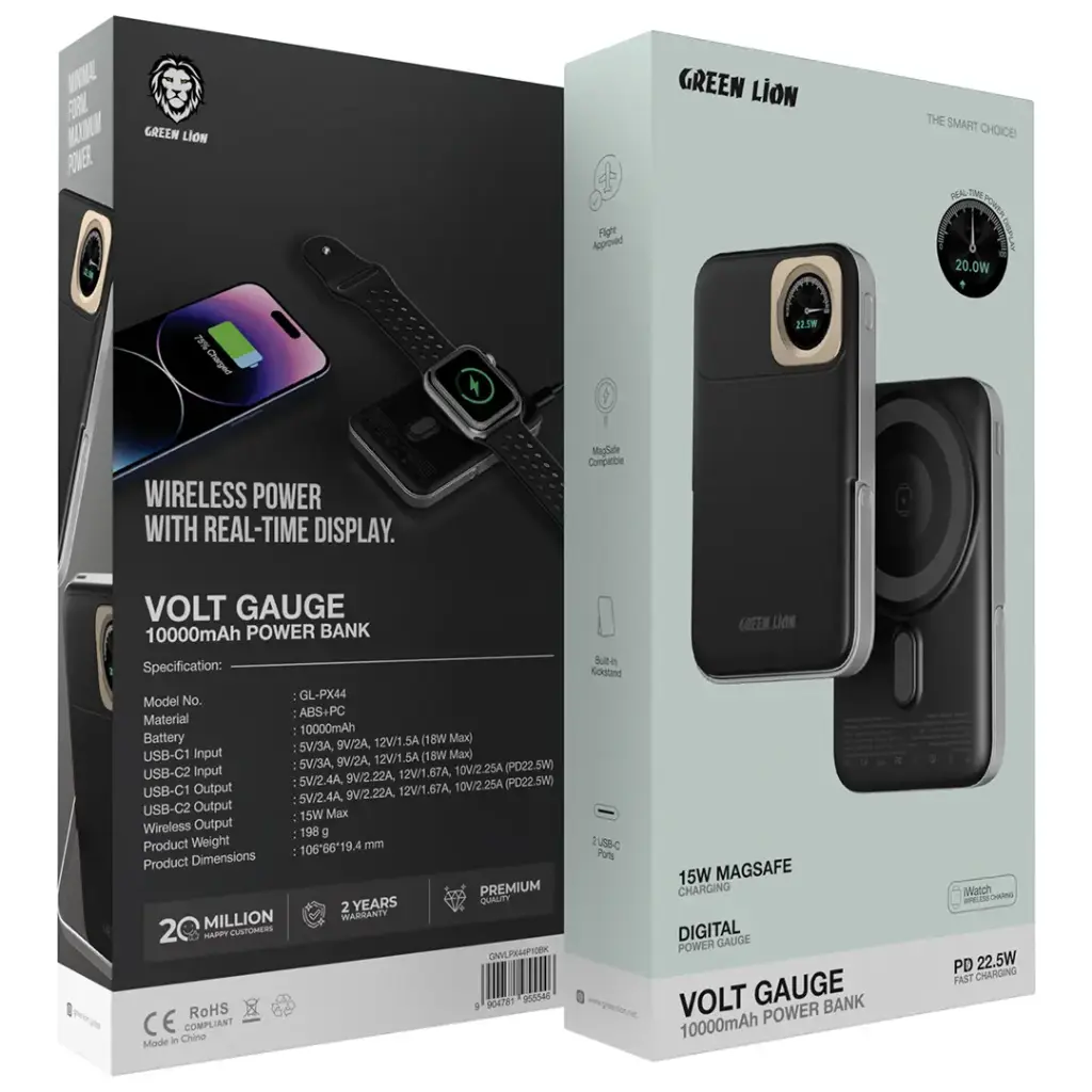 پاوربانک گرین لاین مدل VOLT GAUGE Magsafe10000Mhs